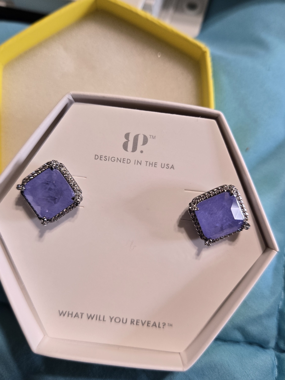 Lavender Square Crystal Halo Stud Earrings